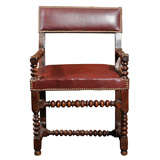 Bobbin Turned Walnut Armchair with Red Leather Upholstery