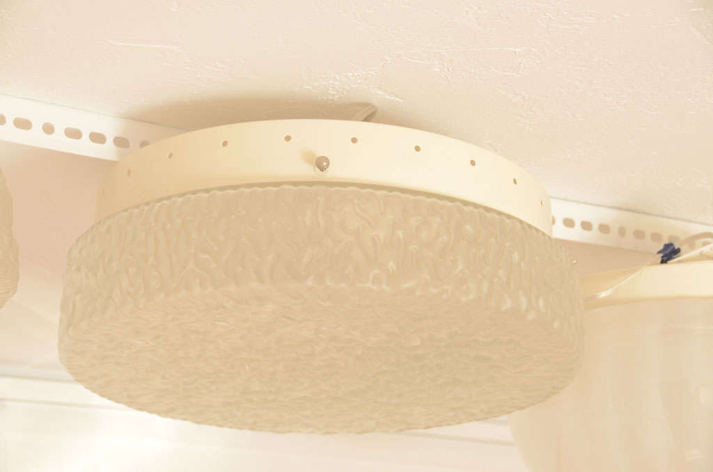 Mid-Century Modern Rippled Textured Glass Ceiling Fixture For Sale