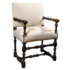 Carved Oak Armchair, French, circa 1700