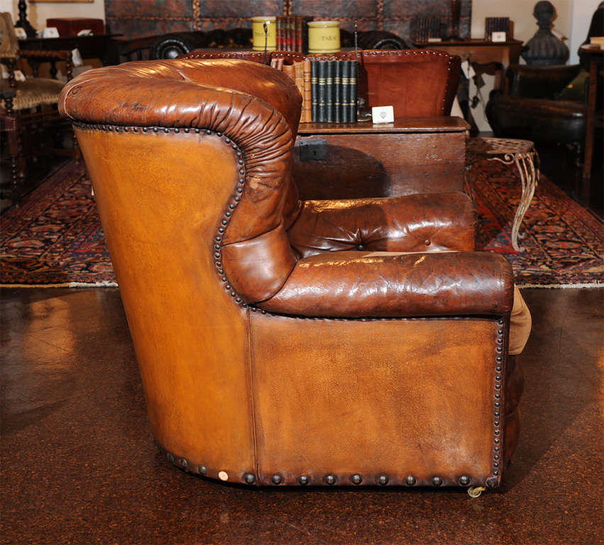 Tufted Leather Armchair with Original Leather For Sale at 1stDibs
