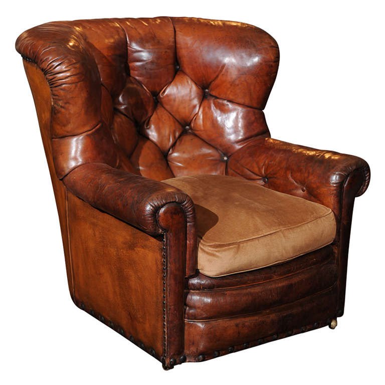 Tufted Leather Armchair with Original Leather For Sale at 1stDibs