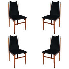 Set of 4 Italian Mahogany Chairs, Newly Upholstered