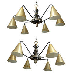 Pr. Mid Century Wrought Iron and Brass Chandeliers
