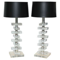 Pair 1960
s Lucite Stacked Table Lamps