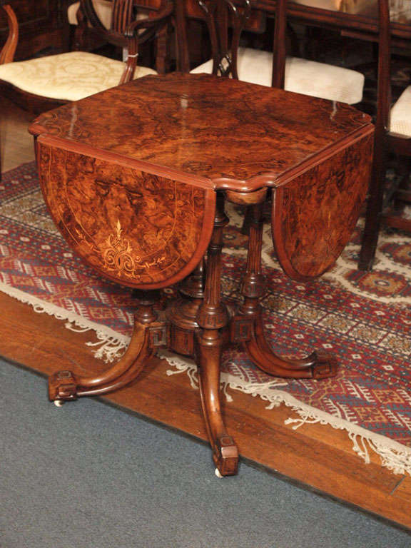 Antique English Burled Walnut Cloverleaf Table