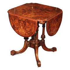 Antique English Burled Walnut Cloverleaf Table