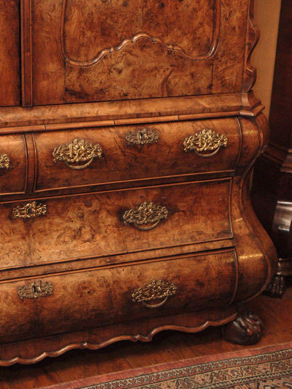 Antique Dutch Queen Anne Burled Walnut Cabinet In Excellent Condition In New Orleans, LA