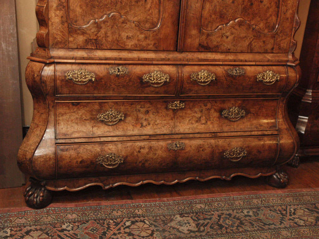 18th Century Antique Dutch Queen Anne Burled Walnut Cabinet