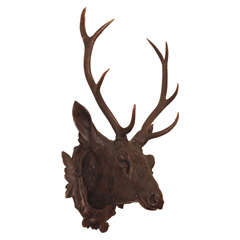 Antique Linden Wood Life Size Stag Head Tropy Black Forest