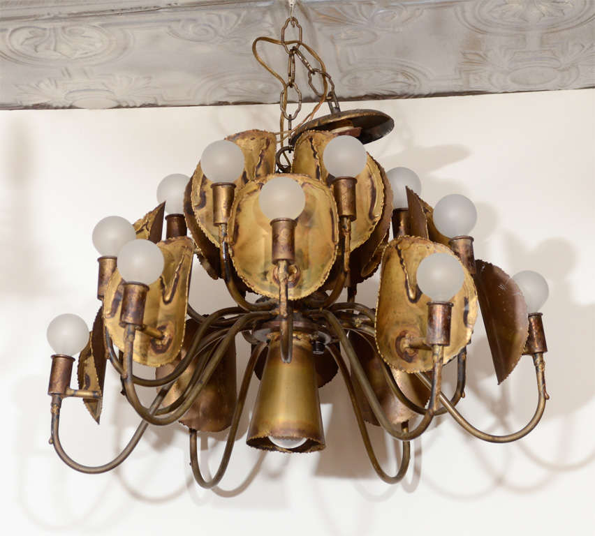 18-Arm Torch Cut Brutalist Chandelier 1 additional Bulb hidden in the Base,Original Canopy by the Felman Company
