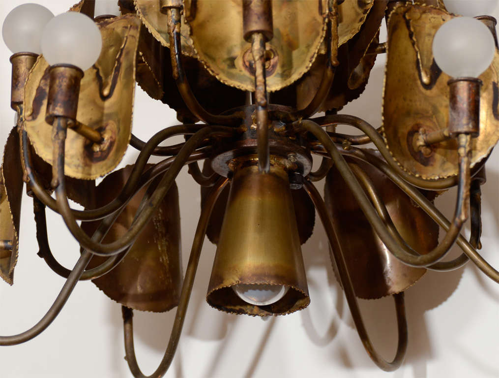 Brass Brutalist Metal Chandelier For Sale