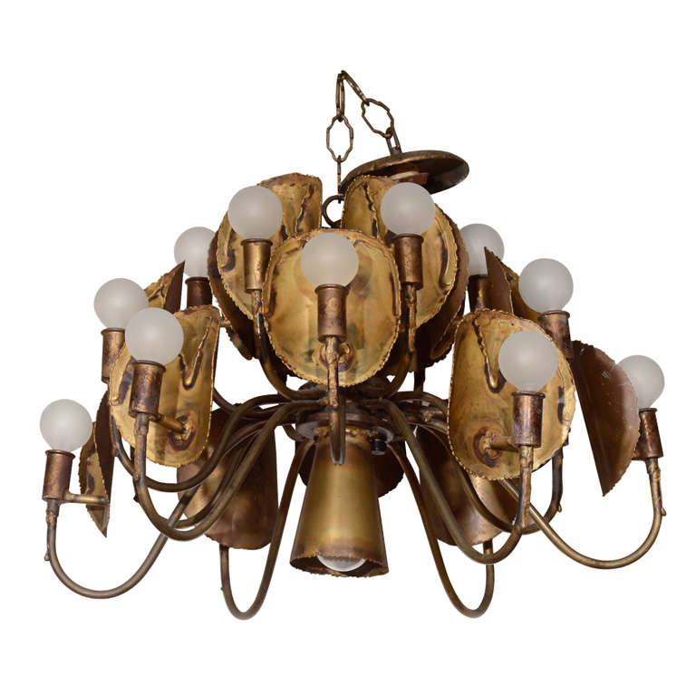 Brutalist Metal Chandelier For Sale