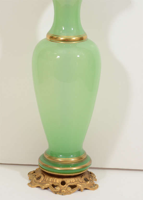 Beautiful Celadon Green Murano Glass Lamps,Amazing Color with Gold Striped Accents and Decorative Mountings