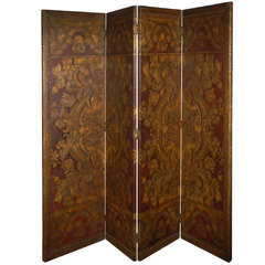 Antique Spanish Leather Embossed 4 panels Screen