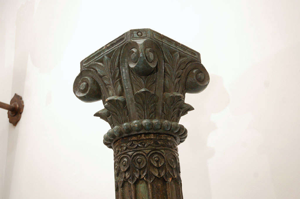Anglo-Indian Pair of Carved Wooden Anglo Indian Pillars Columns