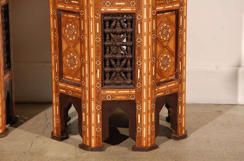 20th Century Pair of Syrian Hexagonal Inlaid Side Tables