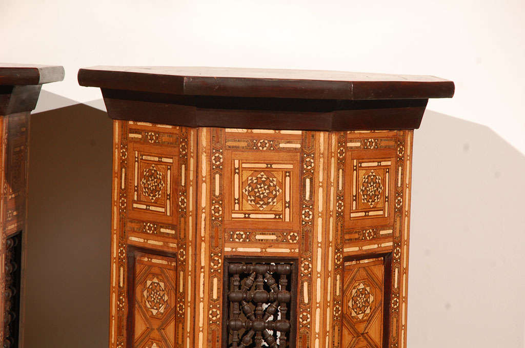 Walnut Pair of Syrian Hexagonal Inlaid Side Tables