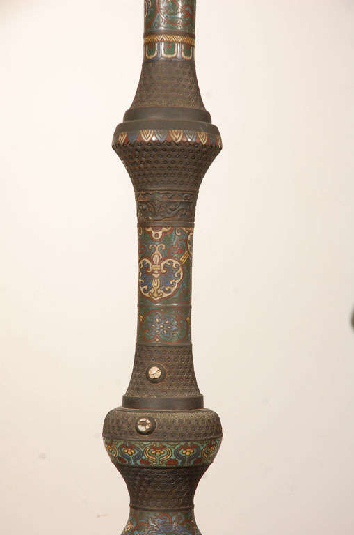 Rare 19th Century  Bronze and cloisone Floor Lamp 4
