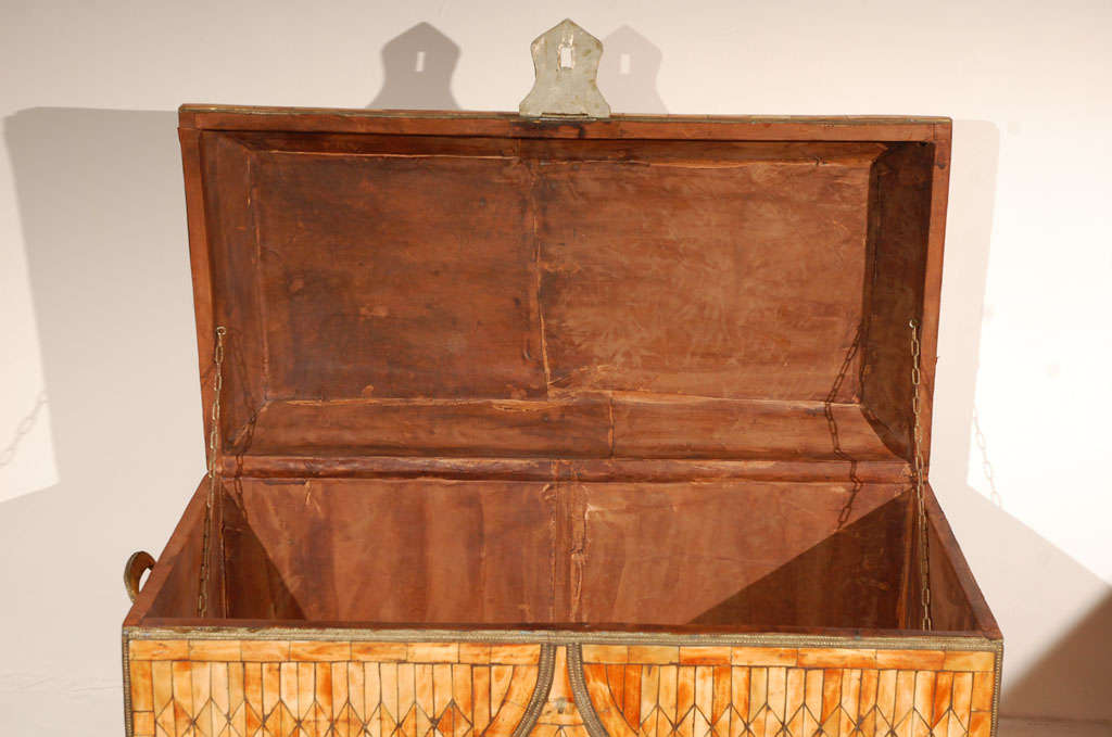 Moroccan Moorish Wedding Large Trunk Coffer Inlaid with Bone and Brass 1