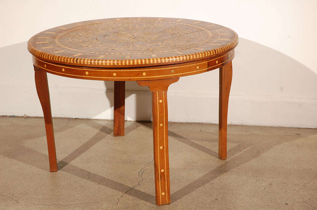 Hand-Crafted Moroccan Round Coffee Table Inlaid Marquetry