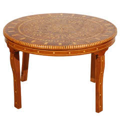 Antique Moroccan Round Coffee Table Inlaid Marquetry