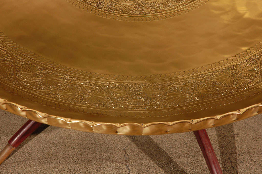 Large Round Brass Tray Table on Folding Stand 45" Diameter at 1stDibs