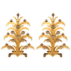 Pair of Impressive Gold and Silverleaf Wrought Iron Candelabra