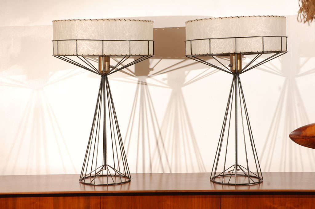 Pair of table lamps in metal with fiberglass shade by Tony Paul from his “Wires” collection