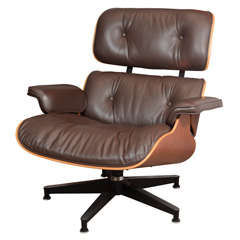 Charles Eames cherry and brown leather 670 lounge chair