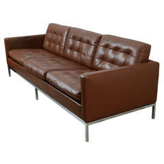 Classic chocolate brown Florence Knoll leather sofa