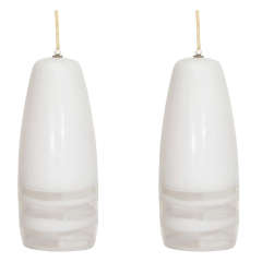 Pair of unusual Venini pendants in white and clear glass