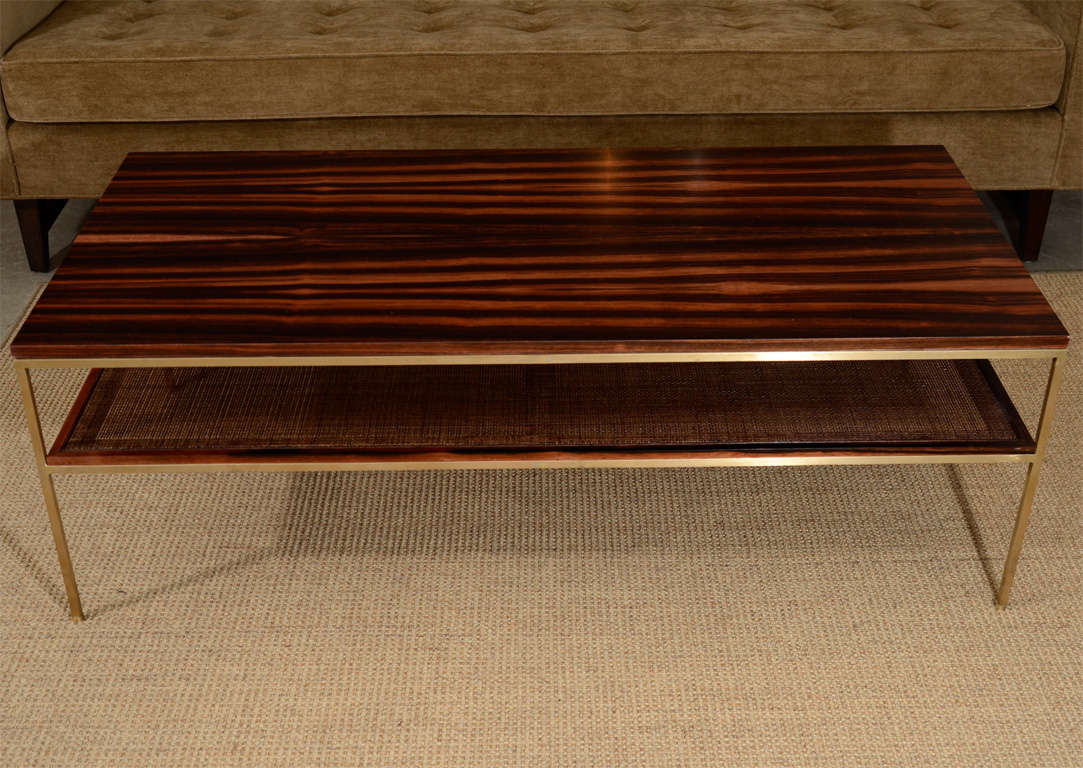 Ebony, brass and cane coffee table In Excellent Condition For Sale In New York, NY