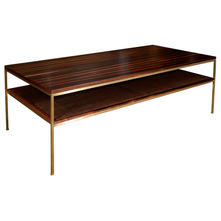 Ebony, brass and cane coffee table For Sale