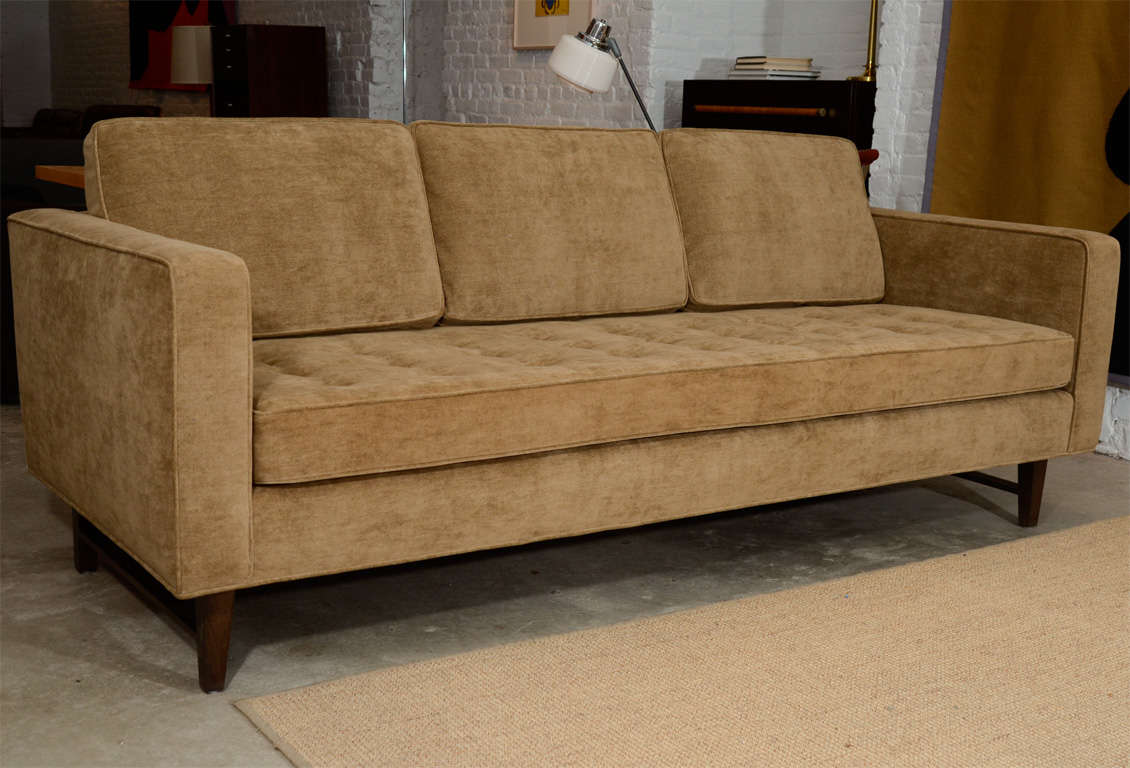 American 3 seat sofa with walnut frame and button tufted seat For Sale