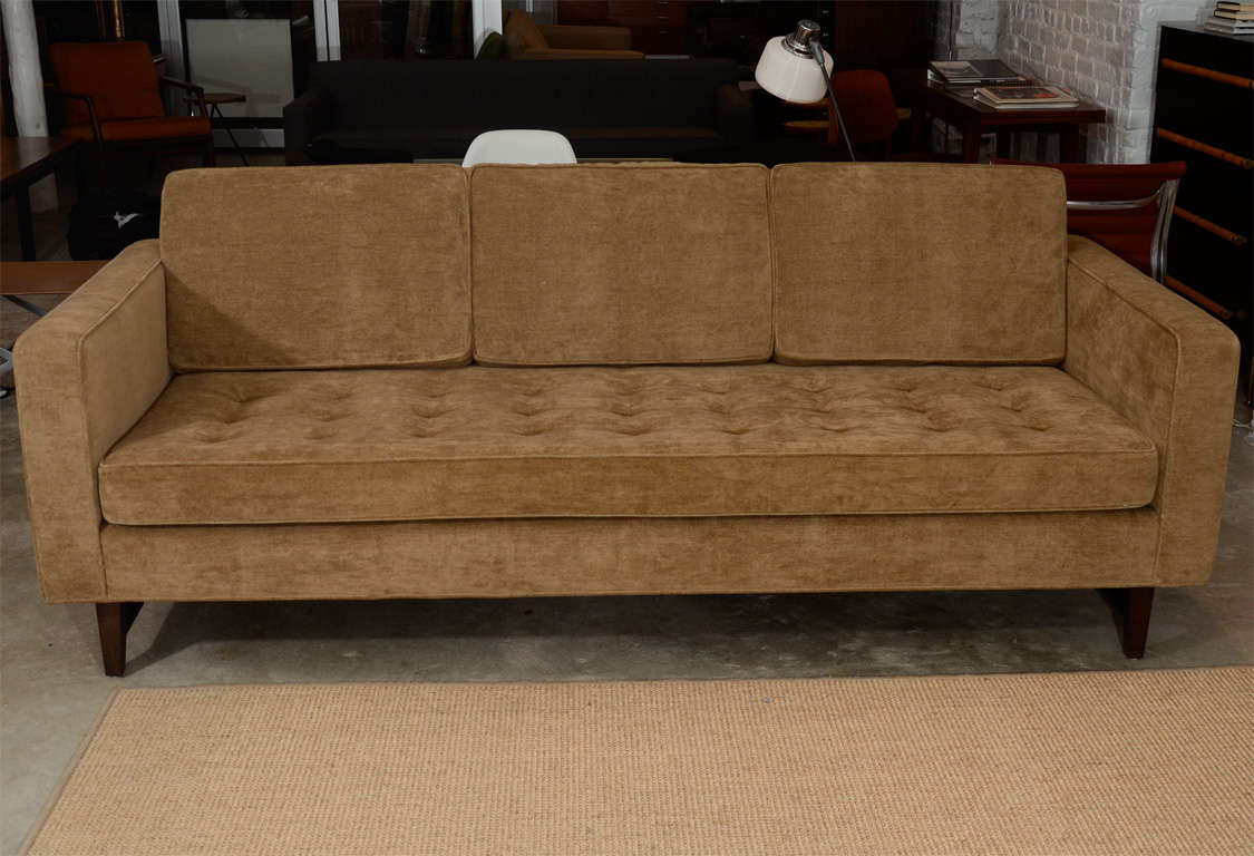 20th Century 3 seat sofa with walnut frame and button tufted seat For Sale