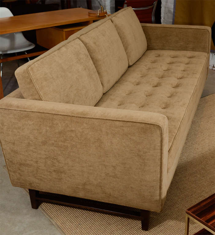 3 seat sofa with walnut frame and button tufted seat For Sale 2