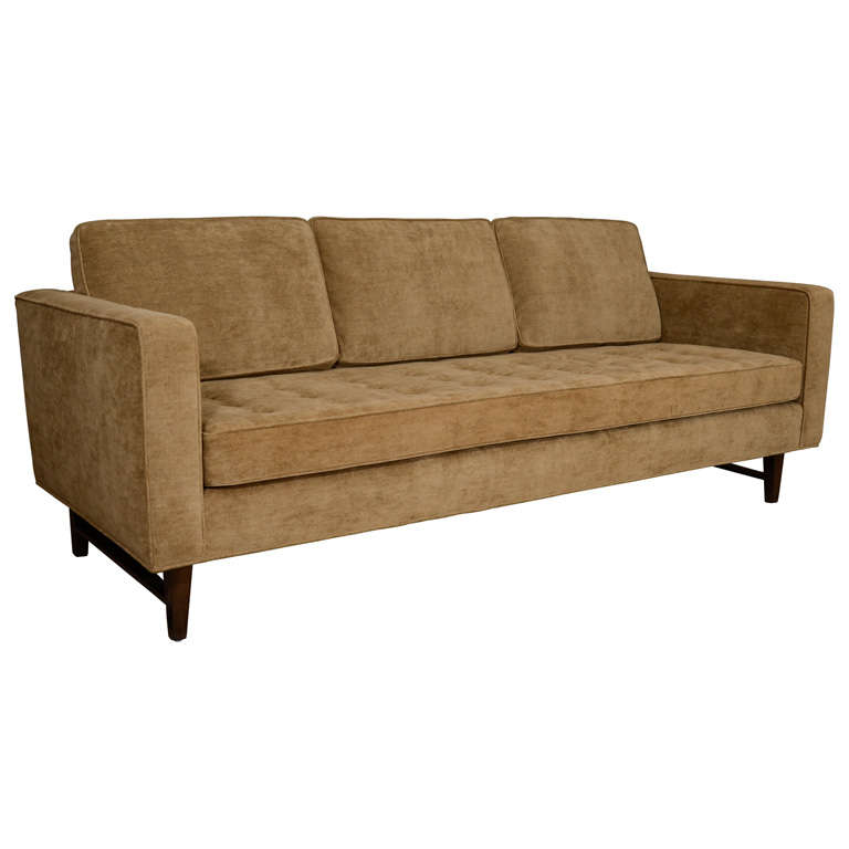 3 seat sofa with walnut frame and button tufted seat For Sale