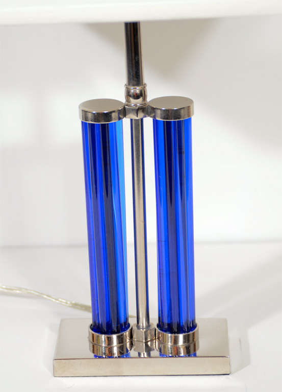 Art Deco Colbalt Blue Glass Rod Table Lamp In Excellent Condition In New York, NY