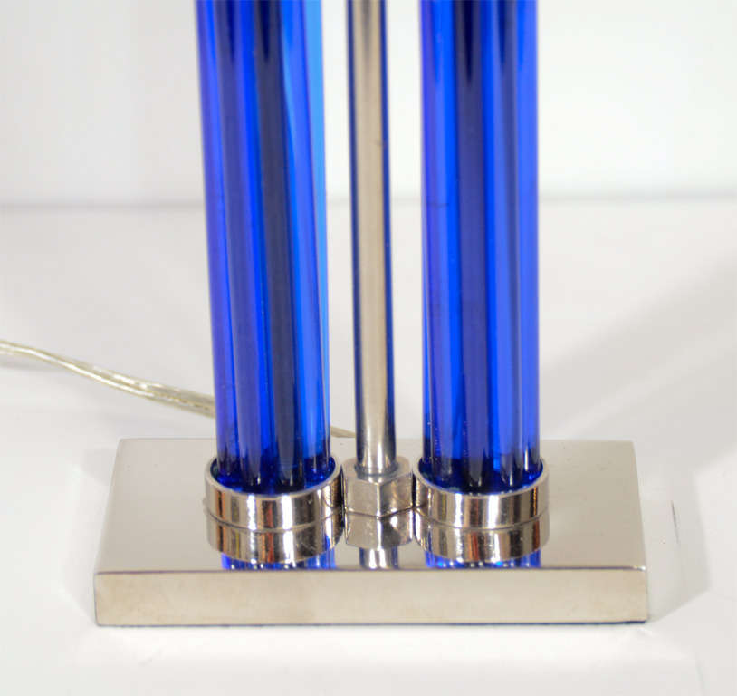 20th Century Art Deco Colbalt Blue Glass Rod Table Lamp