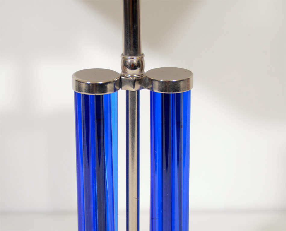 Art Deco Colbalt Blue Glass Rod Table Lamp 1