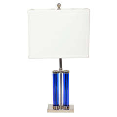 Vintage Art Deco Colbalt Blue Glass Rod Table Lamp