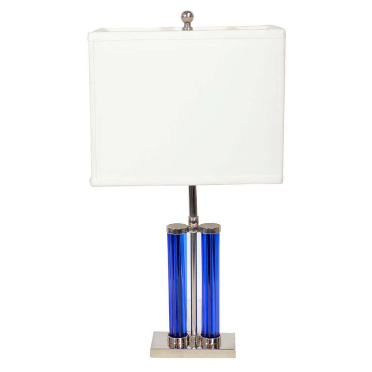 Art Deco Colbalt Blue Glass Rod Table Lamp