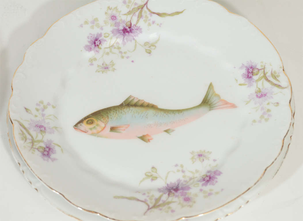 Art Nouveau LS&S Carlsbad Austria Porcelain Fish Set In Excellent Condition In New York, NY