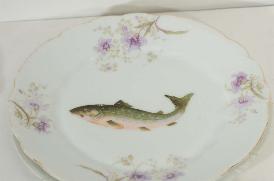 Early 20th Century Art Nouveau LS&S Carlsbad Austria Porcelain Fish Set