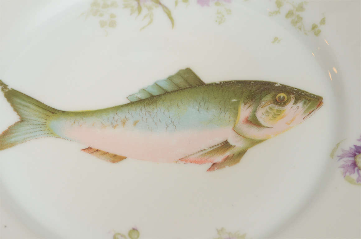 24k Gold Art Nouveau LS&S Carlsbad Austria Porcelain Fish Set