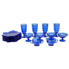 Set of Art Deco Colbalt Blue and Sterling Glassware