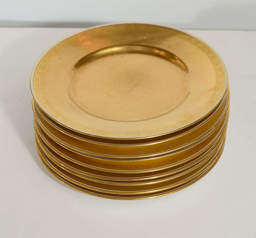 Set of Eight Limoges All Gilt Porcelain Place Plates