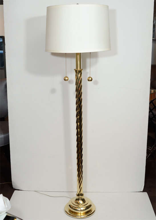 Modernist Brass Floor Lamp with Fluted Spiral Design