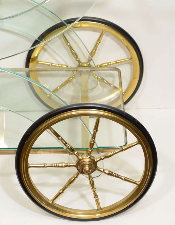 Exceptional Fontana Arte Two Tier Bar Cart with Stylized Glass