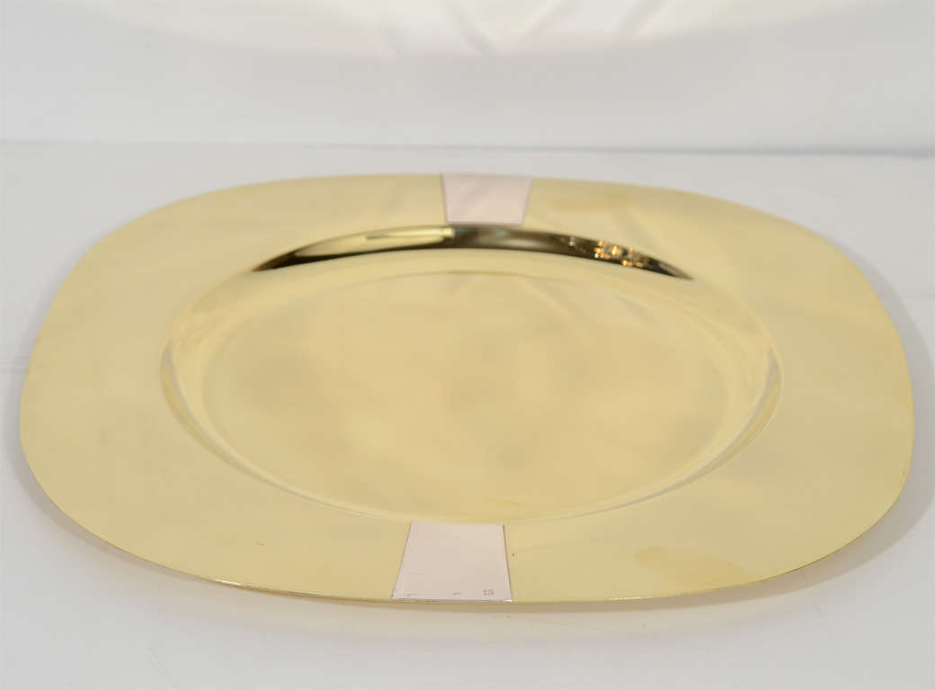 Set of 4 Brass and Sterling Modernist Charger Plates 1